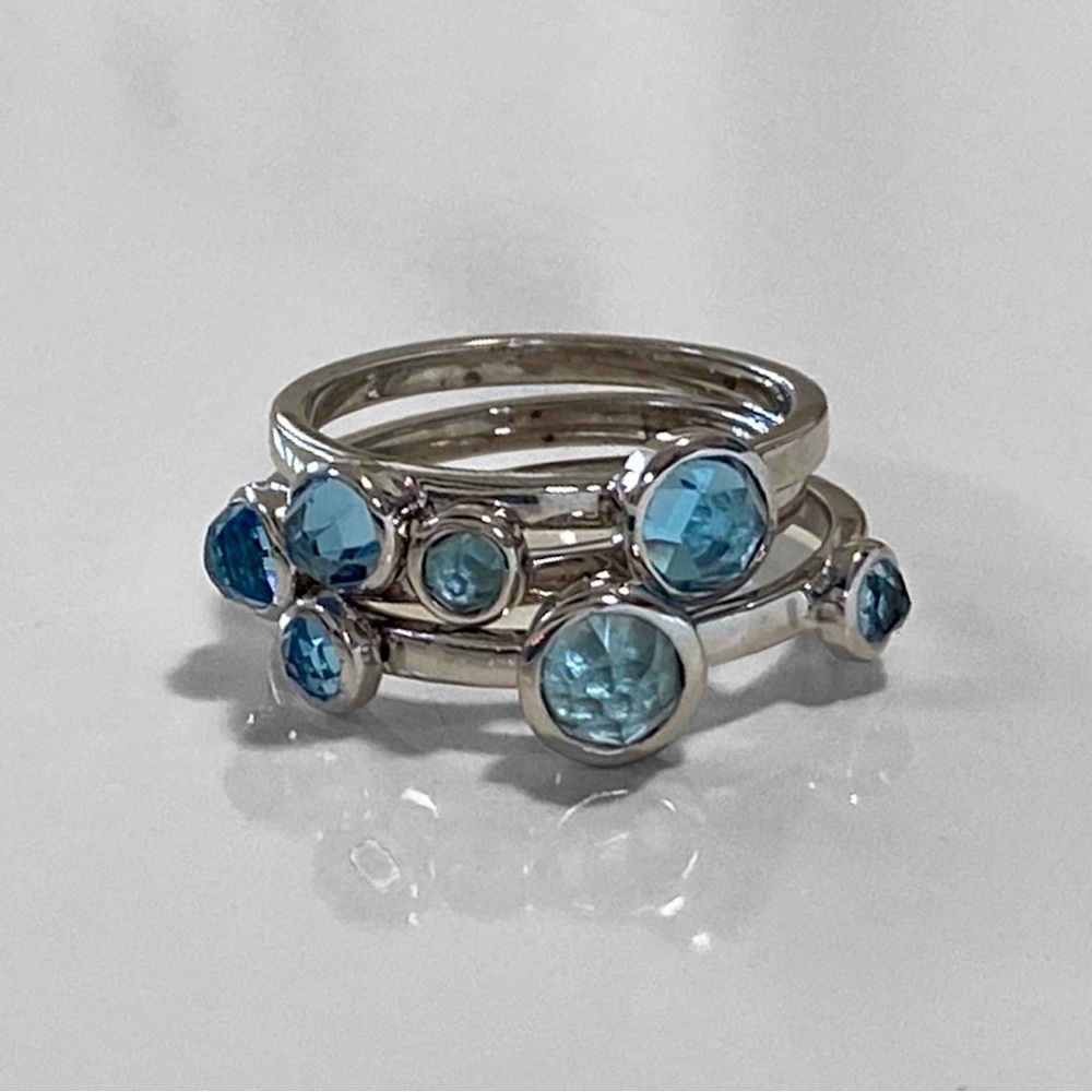 NWT Sterling Silver Blue Topaz Stack Ring Set of Three